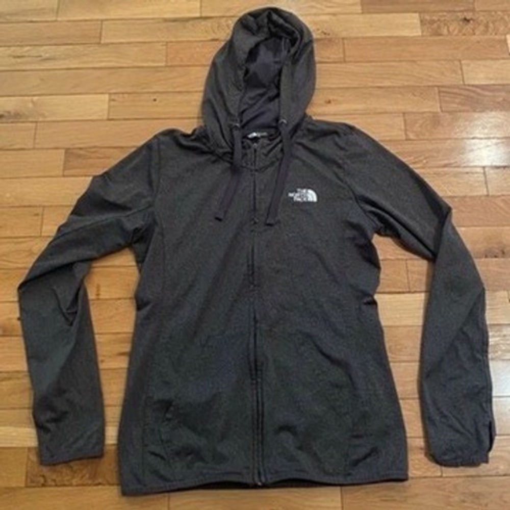 The North Face Womens Full Zip Hoodie Charcoal Grey Heather Thumbholes Size M